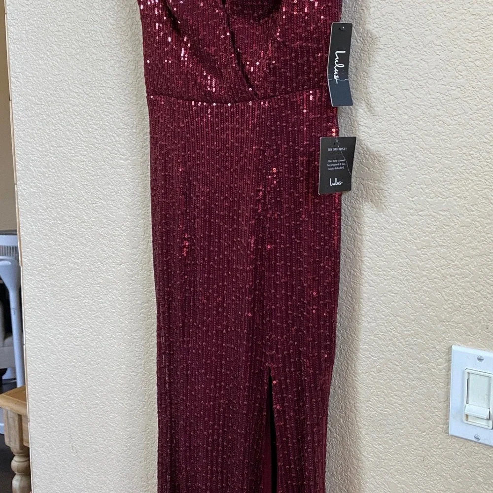 LULUS Catching Compliments Burgundy Sequin Maxi Dress Holiday Glam XS -NWT - Picture 6 of 16